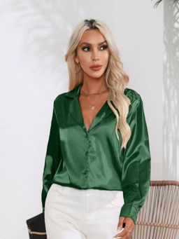 Oh Rare - Womens Olive Solid Casual Shirt