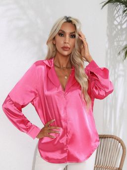 Oh Rare - Womens Pink Solid Casual Shirt