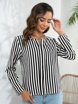 Oh Rare - Womens Black Vertical Stripes Round Neck Top