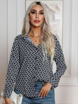 Oh Rare - Womens Black Geometric Printed Casual Shirt