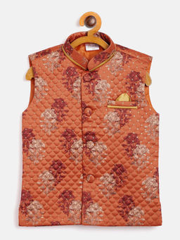 Vastramay - Boys Orange Silk Blend Nehru Jacket