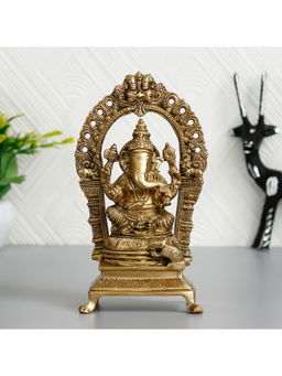 eCraftIndia - Lord Ganesha Sitting On Throne Brass Handcrafted Idol