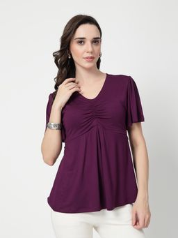 Zelena - Wine Viscose In-Built Bra Feeding Zip Maternity Top