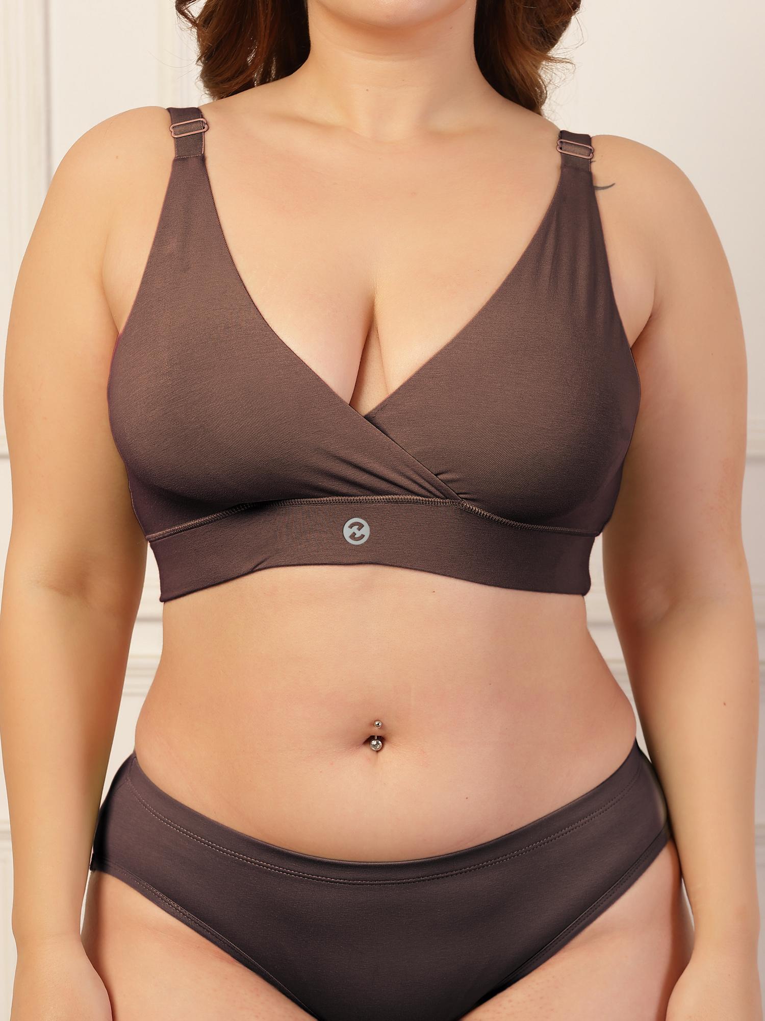 Brown Cotton Maternity Adjustable Strap Nursing Bra