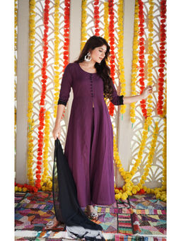 LABEL MAE - Purple Solid Kurta with Pant and Dupatta (Set of 3)