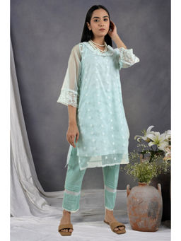 Zuri - Sea Green Embroidered Organza Kurta Paired With Matching Pants