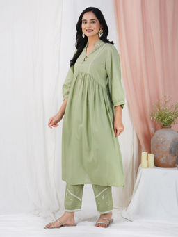 Zuri - Olive Green Embroidered Cotton Kurta Paired With Matching Pant