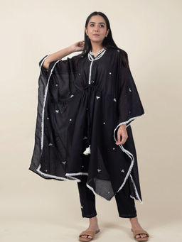 Zuri - Black Cotton Kaftan with Belt Paired With Matching Pant