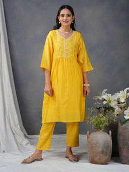 Zuri - Yellow Embroidered Chanderi Paired With Matching Pant