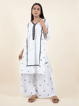 Zuri - White Embroidered Cotton Kurta paired with matching sharara