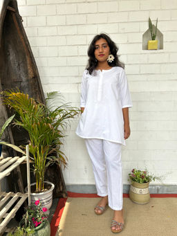 Zuri - White Embroidered Short Cotton Co-ord