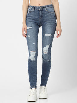 ONLY - Women Solid Dark Blue Casual Jeans