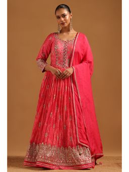 Soch - Women Pink Chinon Sequined Embroidery Dress with Dupatta