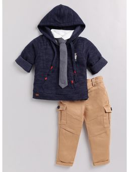 Little Collars - Blue Hooded T-Shirt with Tie and Cargo Pants (Set of 3)