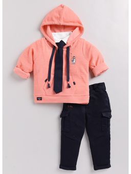 Little Collars - Peach Hooded T-Shirt with Tie and Cargo Pants (Set of 3)