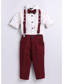 Little Collars - Maroon Shirt and Pant with Bow Tie, Suspender (Set of 4)