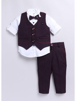 Little Collars - Wine Waistcoat with Shirt, Bow Tie, Broach and Pant (Set of 5)