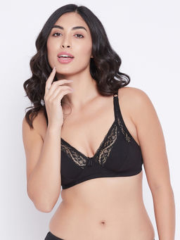Clovia - Cotton Spandex Solid Non-Padded Full Cup Wire Free Everyday Bra - Black