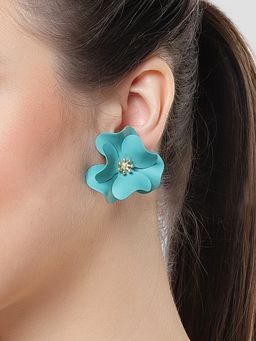 Karatcart - Women Light Blue Floral Design Stud Earrings