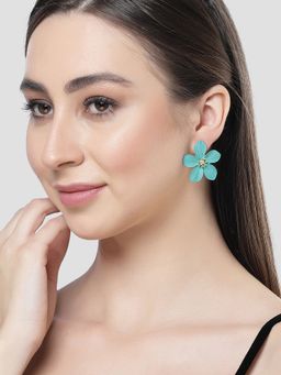 Karatcart - Women Dual Tone Light Blue Matt Finish Stud Earrings