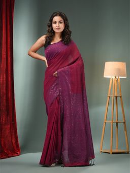 CHARUKRITI - Maroon Cotton Handwoven Saree with Sequins Work & Unstitched Blouse