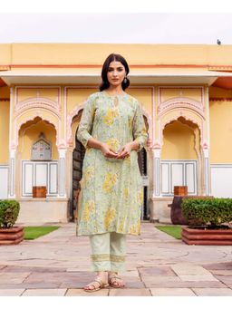 Missprint - Women Green Floral Printed Kurta with Pant