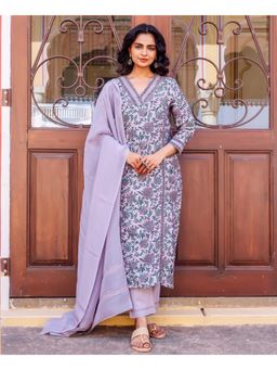 Missprint - Women Lavender Floral Printed Kurta with Pant