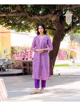 Missprint - Women Purple Floral Printed Kurta with Pant