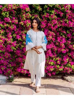 Missprint - Women Off White Floral Printed Kurta with Pant