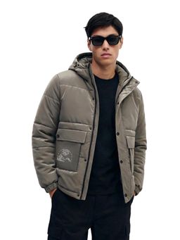 The Indian Garage Co - Men Relaxed Fit Solid Hooded Full Sleeves Jacket