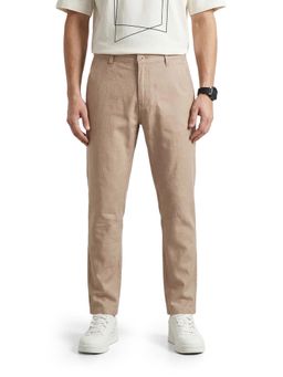 The Indian Garage Co - Men Cream Slim Fit Solid Mid-Rise Trouser