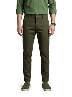 The Indian Garage Co - Men Olive Slim Fit Solid Mid-Rise Trouser
