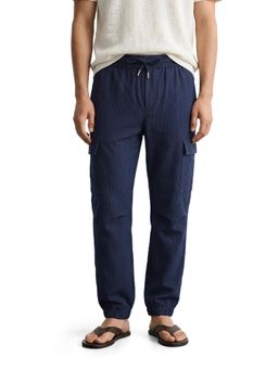 The Indian Garage Co - Men Navy Blue Relaxed Fit Textured Mid-Rise Joggers