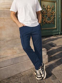 The Indian Garage Co - Men Blue Regular Fit Solid Mid-Rise Cargo