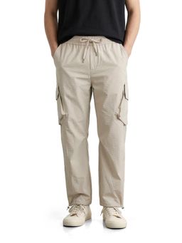 The Indian Garage Co - Men Beige Loose Fit Textured Mid-Rise Cargo