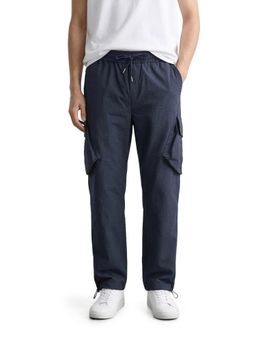 The Indian Garage Co - Men Navy Blue Loose Fit Textured Mid-Rise Cargo