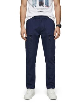 The Indian Garage Co - Men Blue Straight Fit Solid Mid-Rise Cargo