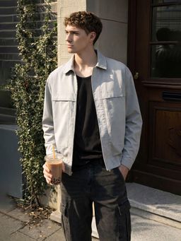 The Indian Garage Co - Men Oversized Fit Solid Round Neck Full Sleeves Jacket