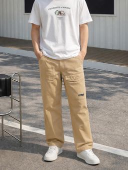 The Indian Garage Co - Men Khaki Relaxed Fit Solid Mid-Rise Trouser