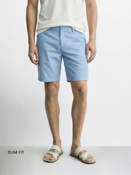 The Indian Garage Co - Men Blue Slim Fit Solid Mid-Rise Shorts