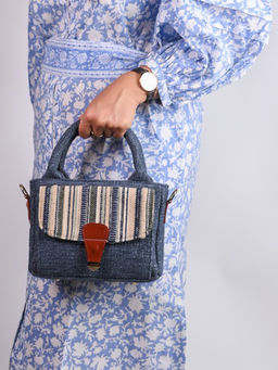 Visual Echoes - Boho Chic Sling Handbag - Denim Blue