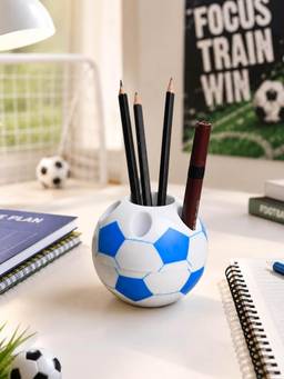Voncasa - Plastic Football Pen Holder | Glossy Spherical Stationery Organizer for Pens