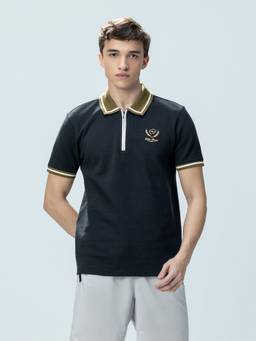 LOTTO - Men's Courtline Zip Black Polo T-shirt