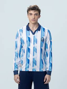 LOTTO - Men's Kickoff Full Sleeves Blue and White Polo T-shirt