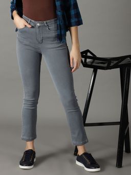 SHOWOFFFF - Women's Stretchable Clean Look Grey Relaxed Fit Jeans