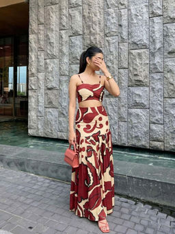 Poppi - Rustic Printed Rust Top with Skirt