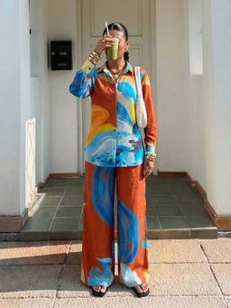 Poppi - Azure Printed Multi-Color Shirt with Pant