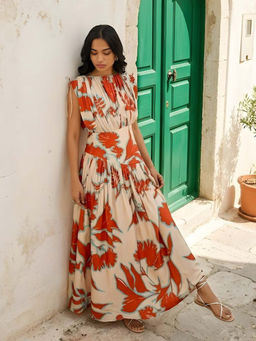 Poppi - Tuscan Printed Maxi Beige Dress