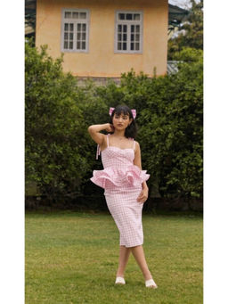 The Clothing Factory - Pink Gingham Peplum Top and Skirt