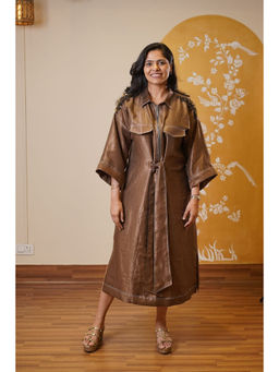 SHOWSHA - Aurora Shine Brown A Line Midi Dress